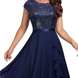 Elegant Navy Blue Sequin Dress